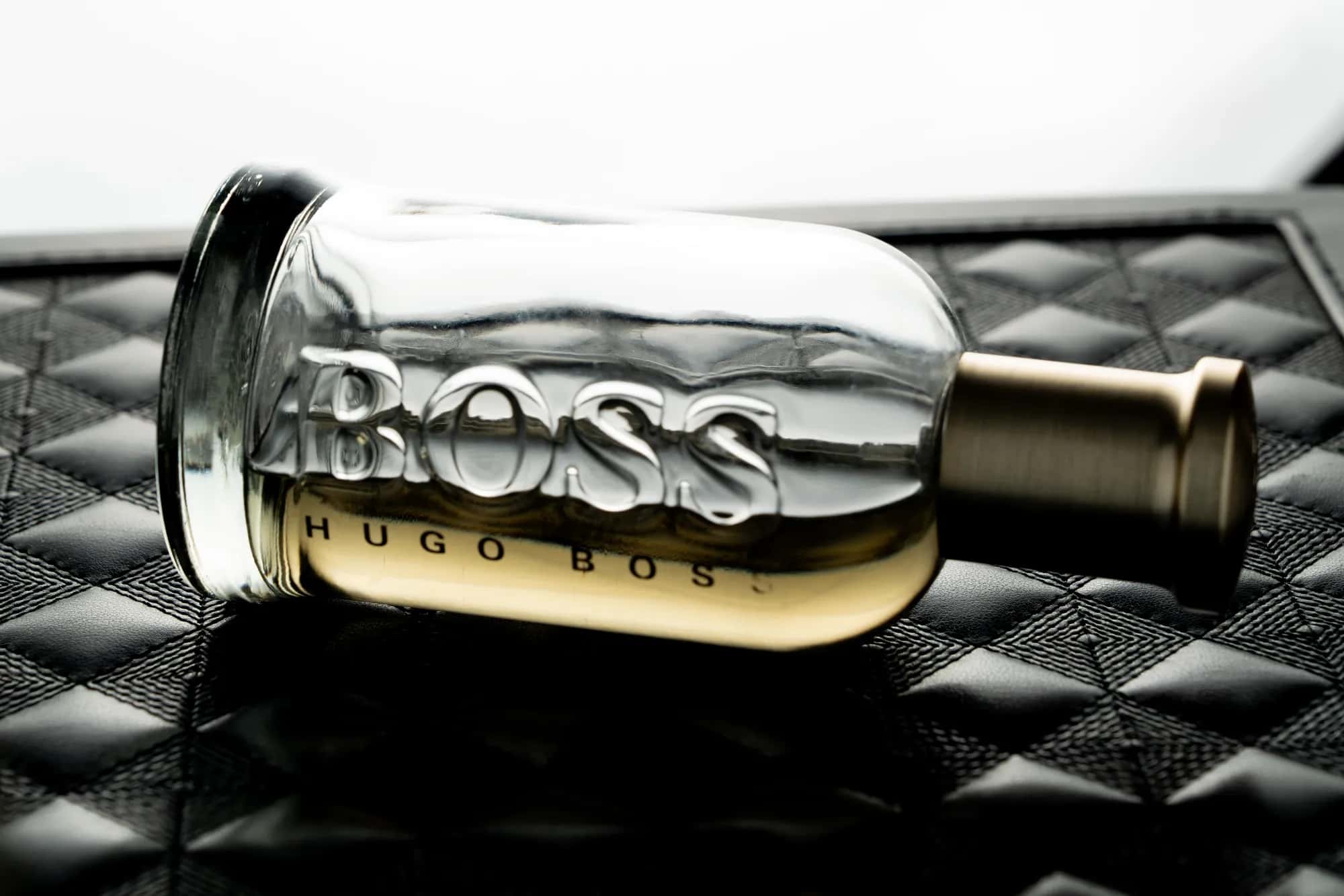 Close-up product photography for a luxury bottle